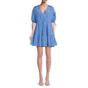 TED BAKER Suza Puff Sleeve Tiered Dress in Light Blue NWT Size 2 (US 6)